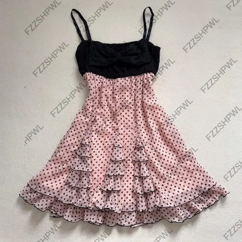 Streetwear Harajuku Polka Dot Print Y2K Dress Fashion Punk Braces skirt Spicy Girls Rock Goth Unique rock Punk Chic A-line skirt