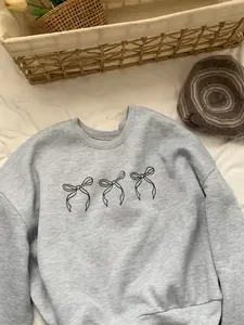 Women's Geometric Print Bowknot Pullover Sweatshirt, Casual Loose-Fit Round Neck Jumper for Fall & Winter, Thick Knit Fabric