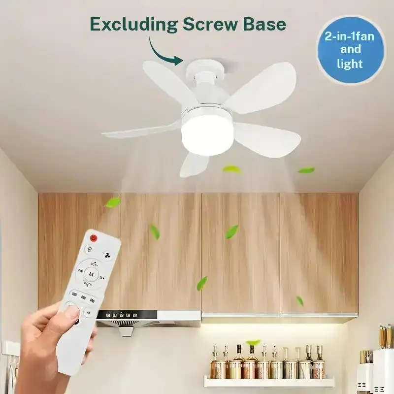 Smart LED Ceiling Fan Light, E27 Screw Fan Light with Remote Control, Adjustable Warm Natural Cold Ceiling Fan for Kitchen, Bedroom, Office, Indoor Lighting, Ambient Lighting Multifunctional