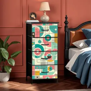 Mid Century Modern Bauhaus Designed Pink, Teal, Yellow 4-Drawer Dresser