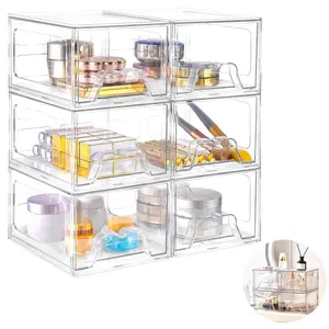 4/6 Stackable Storage Drawer, Acrylic Bathroom Cosmetic Organizer, Transparent Plastic Pull-Out Drawer, Vanity, Under Sink, Kitchen Cabinet