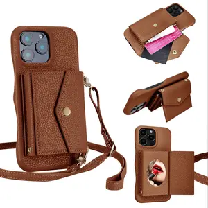 Crossbody Phone Case with Card Holder & Shoulder Strap, Fashionable Phone Protective Cover, Phone Accessories Compatible with iPhone 17 16 15 14 Plus 13 12 11 Pro Max, Casing
