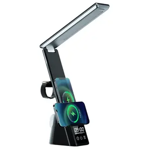 15W 3 in 1 Quick Charging Wireless Charger and Rechargeable Folding Desk LED Lamp Light with Alarm Clock Device Durable