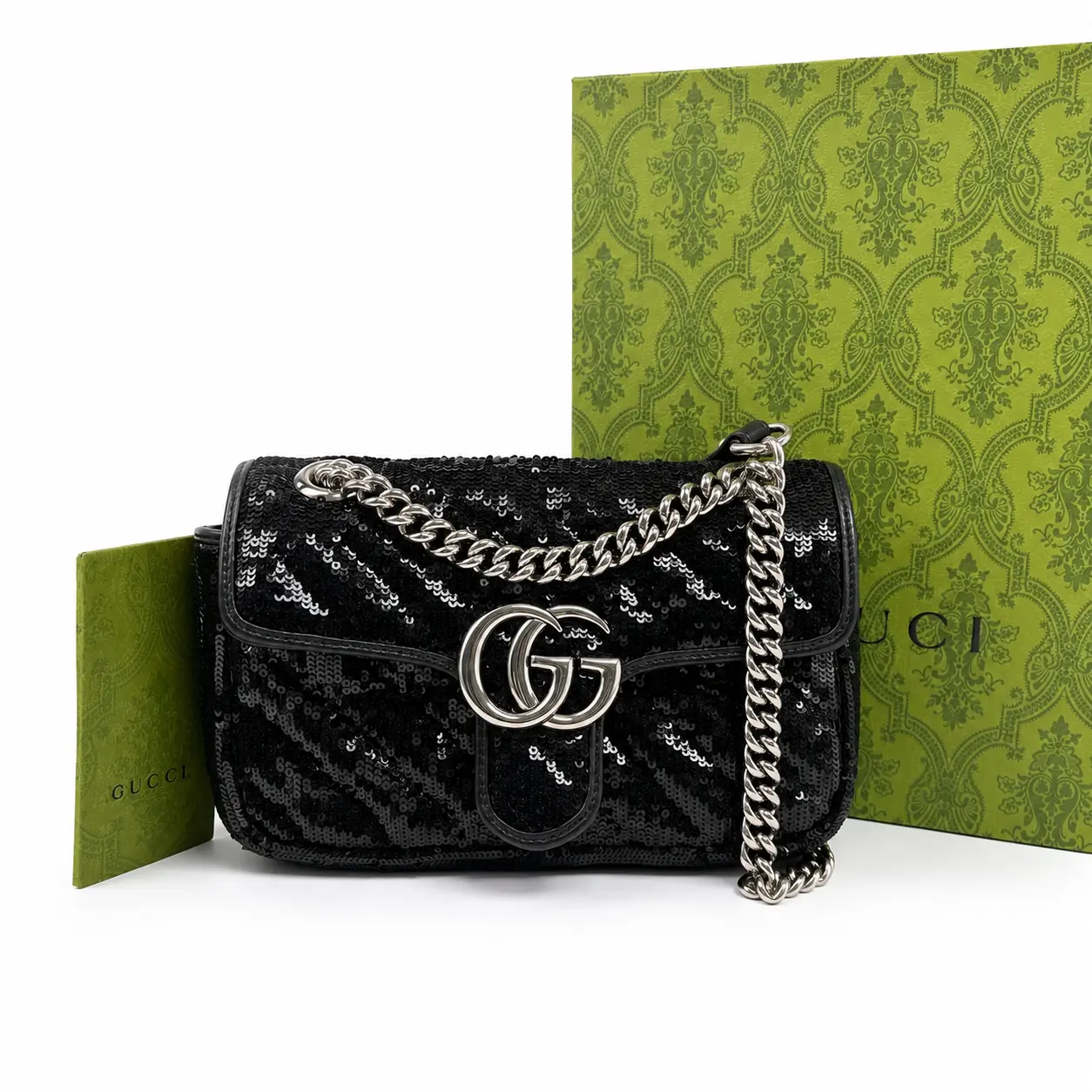 Pre-owned Gucci Black Sequin GG Marmont 22 Bag D0268