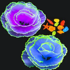 2pcs Silicone Flower Plants 10pcs Colourful Sea Shells Luminous Stone Glow in The Dark Coral Ornaments for Fish Tank Aquarium Decoration