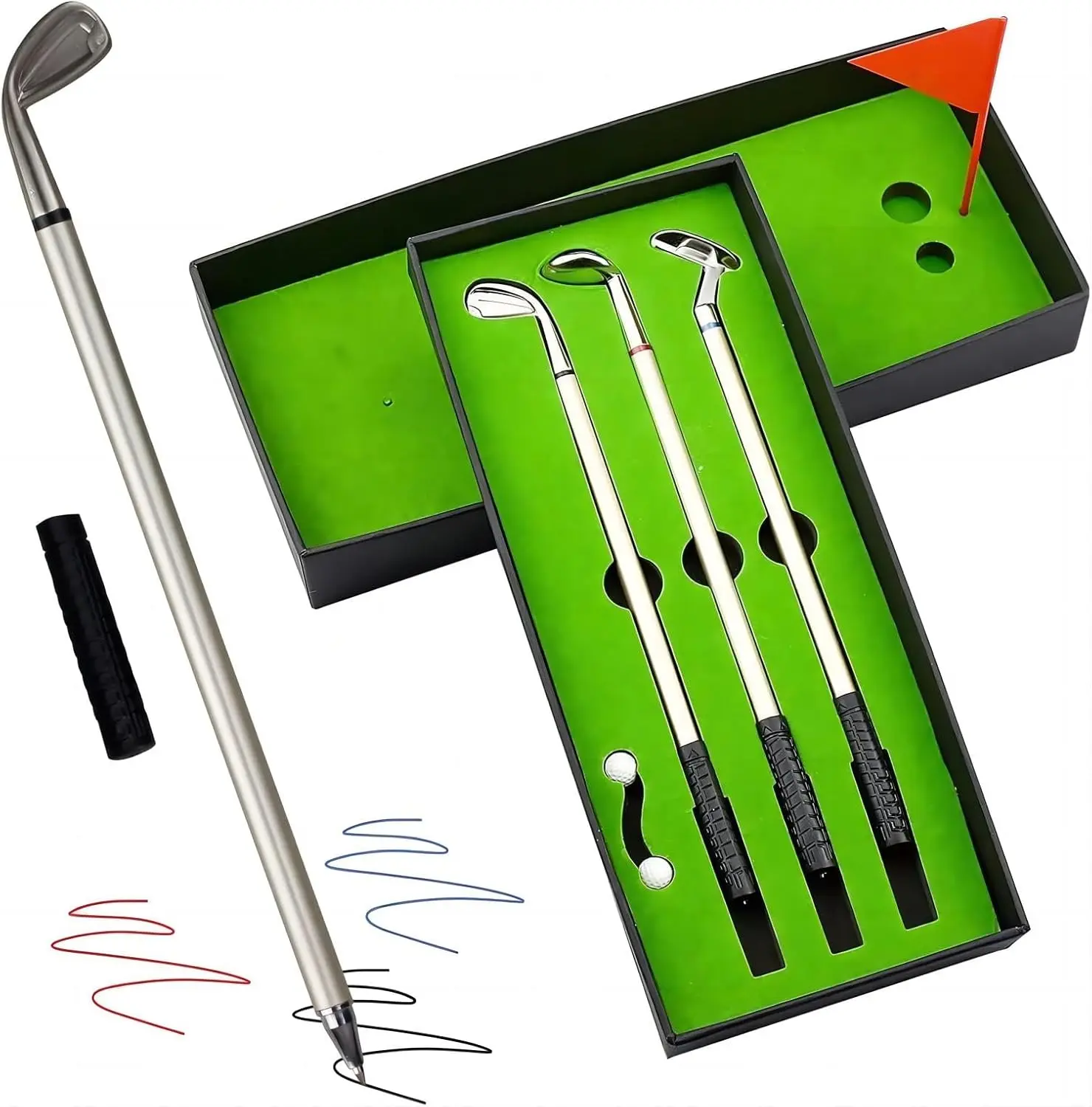 Mini Golf Club Putter Ballpoint Pen Set in  Box for Golfers, Desktop Decoration, School , and Golf Accessories Combo