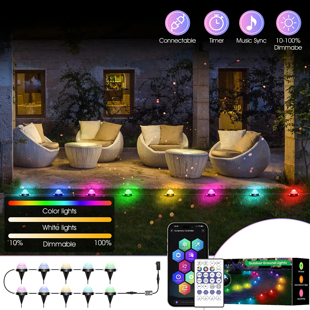 RGB IC Smart Pathway Light, IP67 Waterproof Outdoor Fixture with App/Remote Control, Music Sync, 63 Color Modes, Timer, Alexa Voice Control for Lawn Garden, Color Changing Lights Pathway Lighting, Outdoor Lighting Solutions