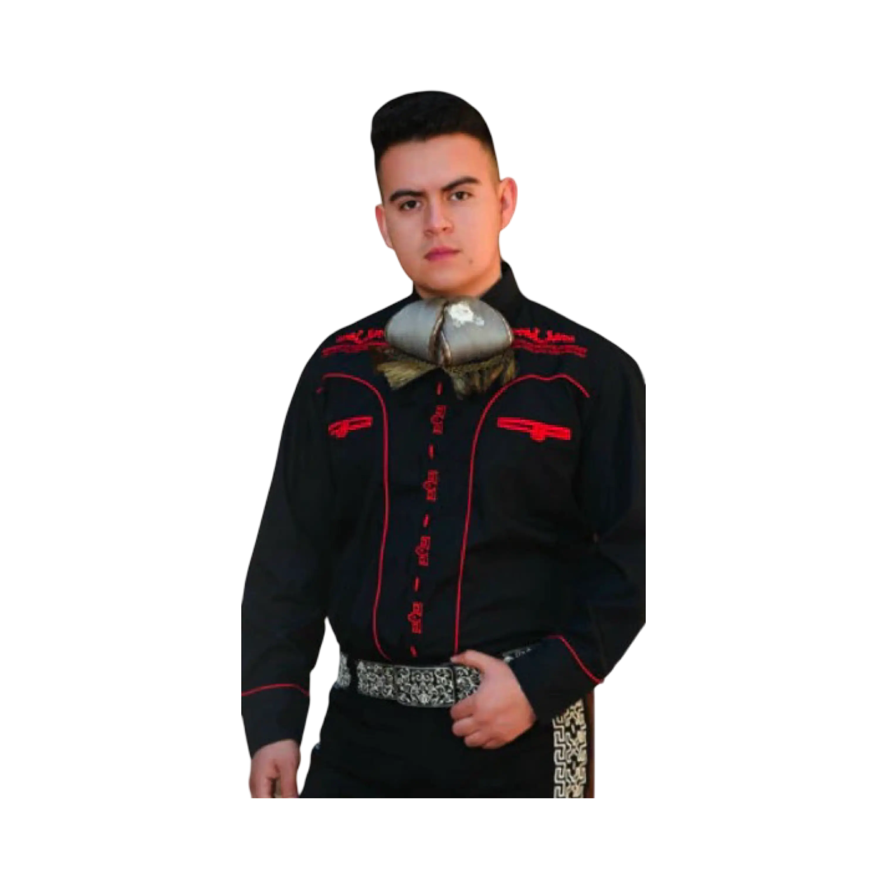 Camisa Charra para Hombre Negra con Bordado Rojo – Camisa de Charro Elegante