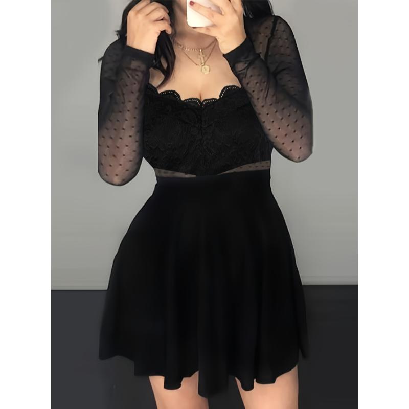 Dinner dresses wedding dress [Targeted Style]Black Lace Dress Women's Elegant Loose Midi Flowery Backless Mini white  girl shein