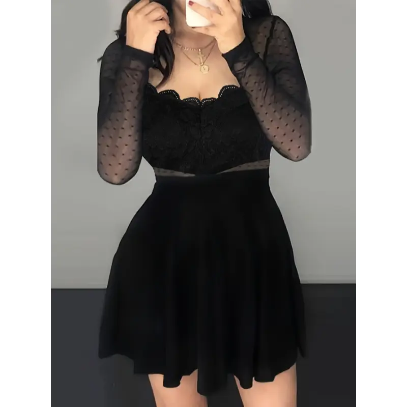 Dinner dresses wedding dress [Targeted Style]Black Lace Dress Women's Elegant Loose Midi Flowery Backless Mini white  girl shein