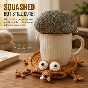 Funny Hand-Crocheted Squirrel Coaster, Cute Handmade3D Animal Mug Rug, Novelty Knitted Cup Mat DeskDecor, Unique Whimsical Drink Coaster for Coffee &Animal Lovers (Yellow),gift
