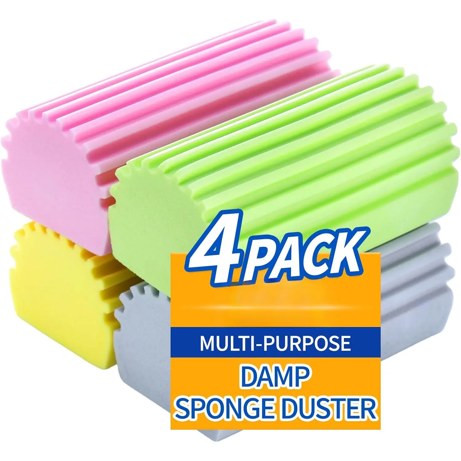Damp Clean Duster Sponge - 4 Pack Multi Color Sponge for Blinds, Glass, Baseboards, and More