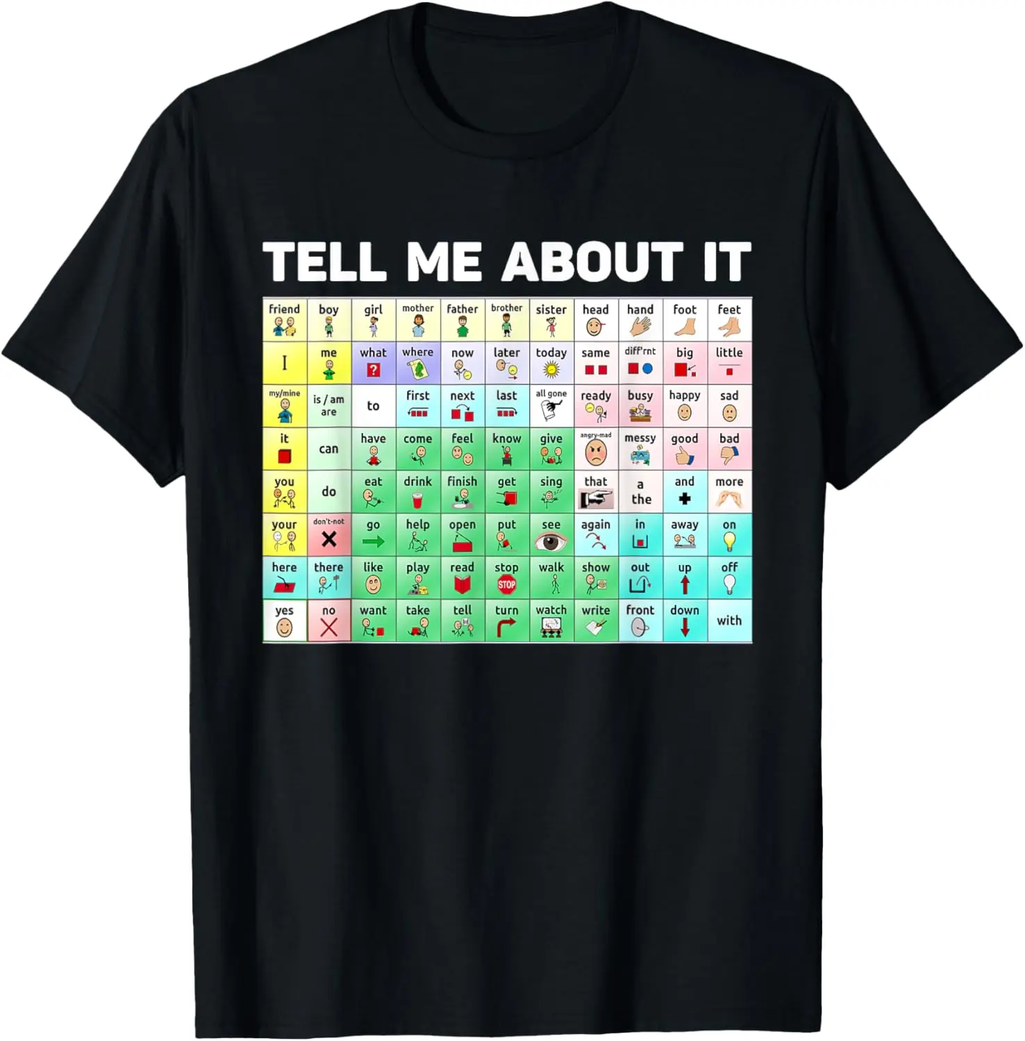 [100% Cotton] Tell Me About It Speech Language Pathology AAC Sped Teacher T-Shirt streetwear dtf printing