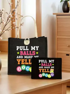 Bingo Night Print Handbag Set, Large Capacity Women's Bag, Shopping Bag, Coin Purse, Makeup Bag, Travel Storage Bag, Perfect Gift