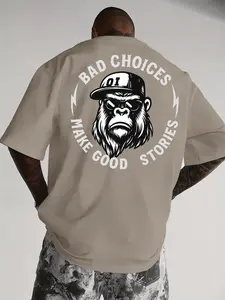 Men's American Street Style Casual Loose Gorilla Print Round Neck Short Sleeve T-Shirt, Breathable, Soft and Stretchy, Perfect for Commuting and Skateboarding, Streetwear