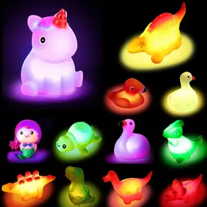 Light up Bath Toys for Kids 3-8, Unicorn Bath Toys Light Up Floating Rubber Toys, Flashing Color Changing Light in Water, 5PCS Dinosaur Light-Up Bath Toy Cute
