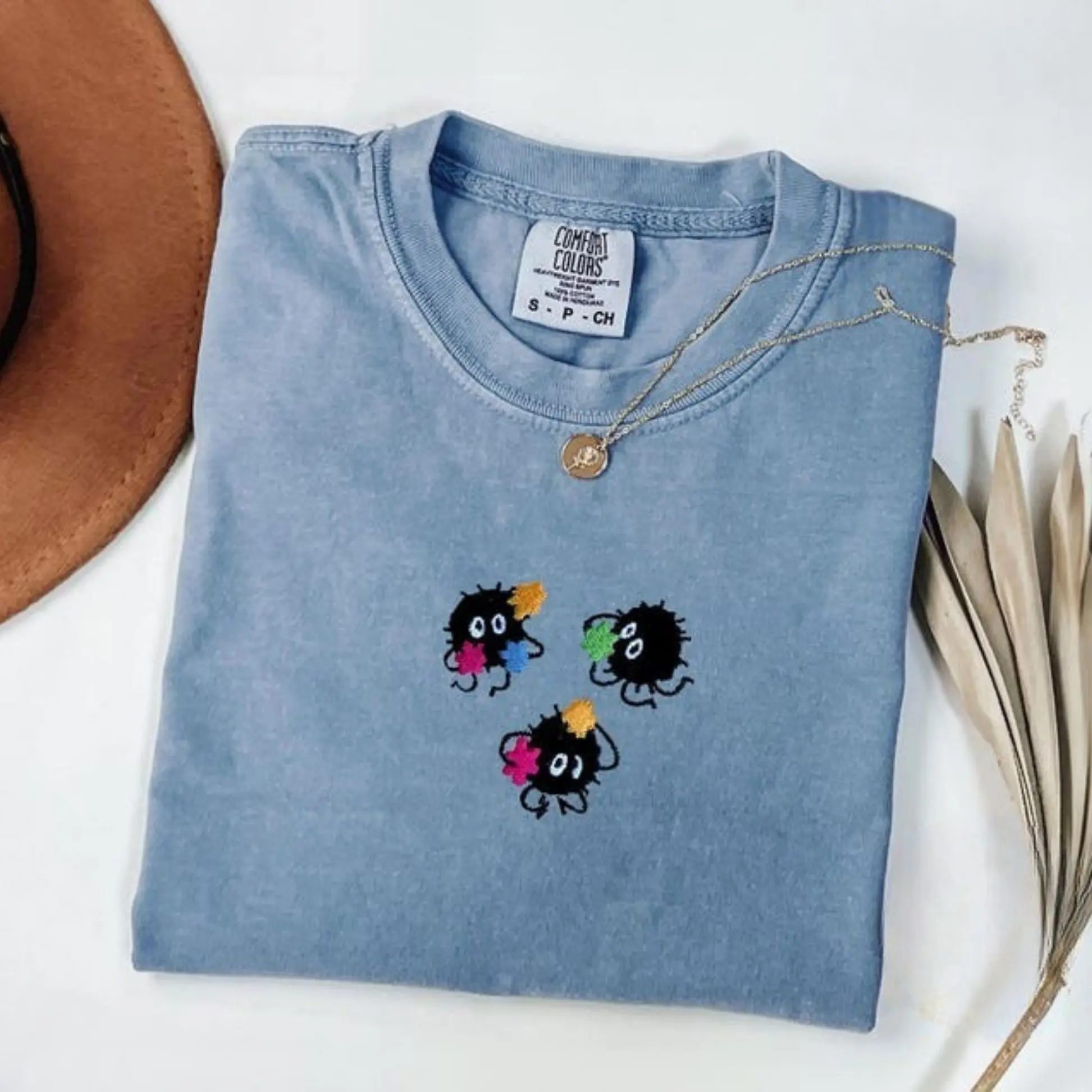 Sprites Cozy Embroidered Comfort Colors T-Shirt, Studio Inspired Cottagecore Tee, Cute Anime Aesthetic Shirt, Cozy Autumn Whimsy Gift