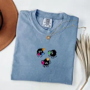 Sprites Cozy Embroidered Comfort Colors T-Shirt, Studio Inspired Cottagecore Tee, Cute Anime Aesthetic Shirt, Cozy Autumn Whimsy Gift