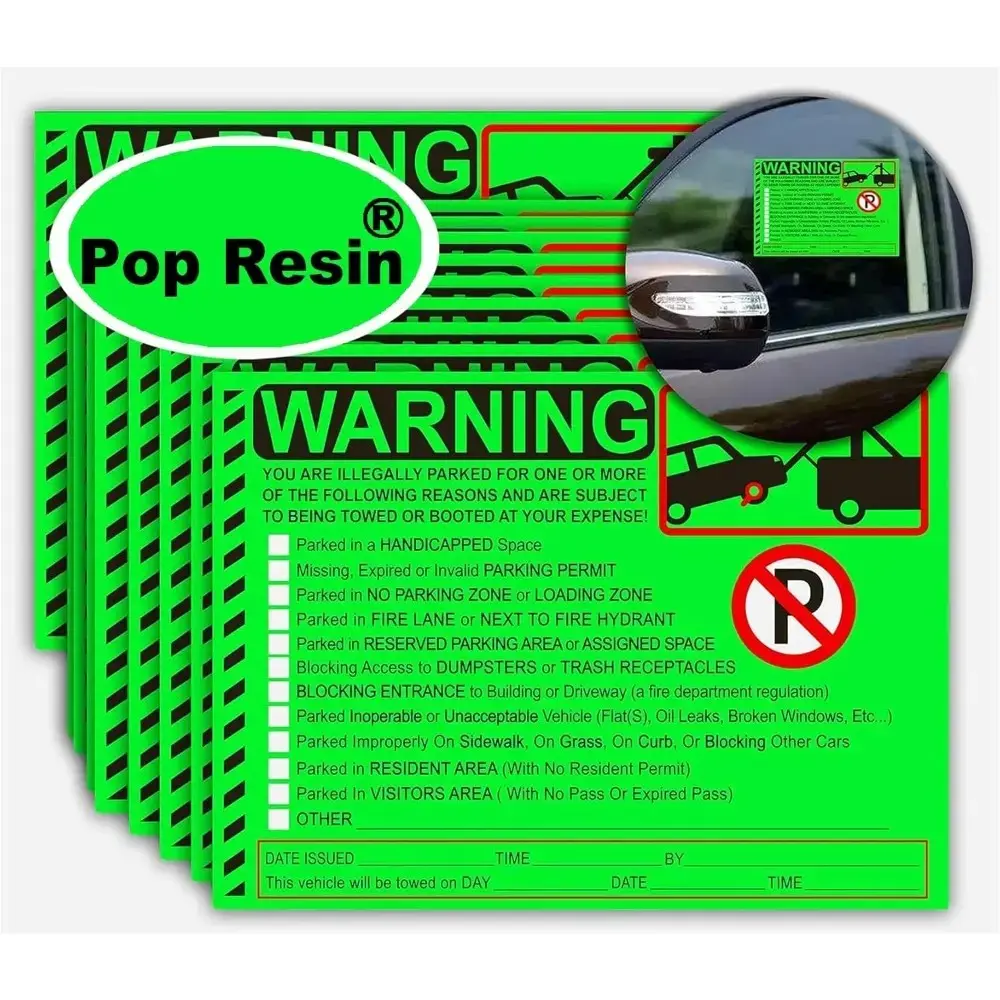 50 Pcs Parking Violation Stickers Notice Parking Violation Stickers For Car Private Warning Warning Adhesive Fluorescent Labels 5.5X7.5 inch (Green)