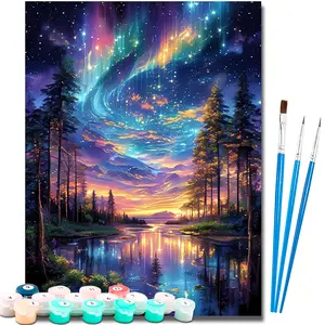 Paint by Number Kits for Adults Beginners, Easy Acrylic Simple Aurora Paint by Number Kits, DlY Watercolor Paint by Numbers Kits on Canvas Without Frame for Home Wall Decor Home Decoration 16x20inch