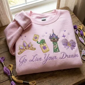Embroidered Fairy Tale Princess Sweatshirt, Go Live Your Dream Quote Shirt, Fantasy Girl Trip Crewneck, Floral Castle Inspired