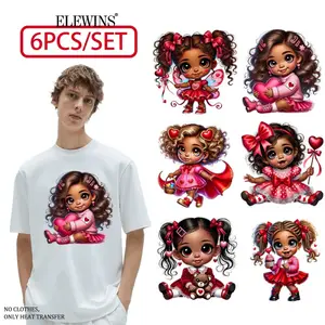 6 Pieces Valentine's Day DTF Heat Transfer Gold Foil Transfers Iron on Stickers for T Shirts Hoodies Jeans Backpacks Pillows Machine Washable Cute Festival Gift DIY Crafts Accessories