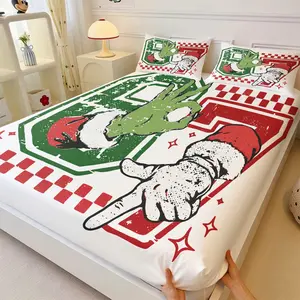 Funny Christmas Number Bed Sheet Set, Graffiti Style Elastic Wrap Bedding, Skin-Friendly Durable Holiday Decoration