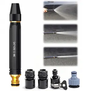 Car Wash Water Garden Hose Sprayer,Metal Heavy Duty High Pressure Water Hose Anti-Leakage Hose Nozzle with 3 Adjustable Spray Modes for Garden Watering & Car Pet Washing Rinsing Floor, with four accessories