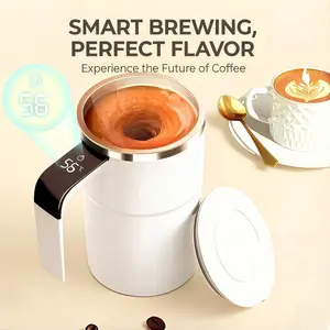 High-Tech Electric Coffee Mug: Automatic Stirring & Real-Time Temp Display, USB Rechargeable Travel Cup for Hot Drinks, Ideal Gift for Coffee Lovers (1/3 Pcs), Self-Stirring Heated Coffee cup