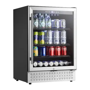 VEVOR Beverage Refrigerator Cooler, 154 Can Beverage Fridge, Mini Fridge with Glass Door, Adjustable Shelves, Digital Temperature Control, Built-in Freestanding Soda Beer Fridge for Home Office Bar