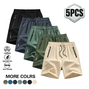 3 Pack 5 Pack men's solid color sports ice silk quick-drying pants zipper pocket summer casual breathable Joker fitness shorts men's.