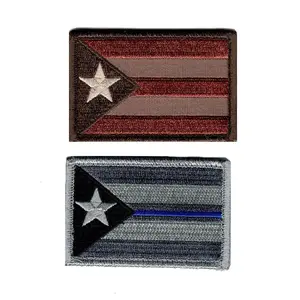 Puerto Rico State Flag Blue Line Subdued Hook Patch (2pc Bundle-BRW)