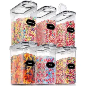 Large Dry  Storage Containers with Lids, 6 count Airtight Cereal Containers Storage Set, Leak-proof Canister Set for Kitchen Pantry Organization with 20 Labels & Marker (4L Black)