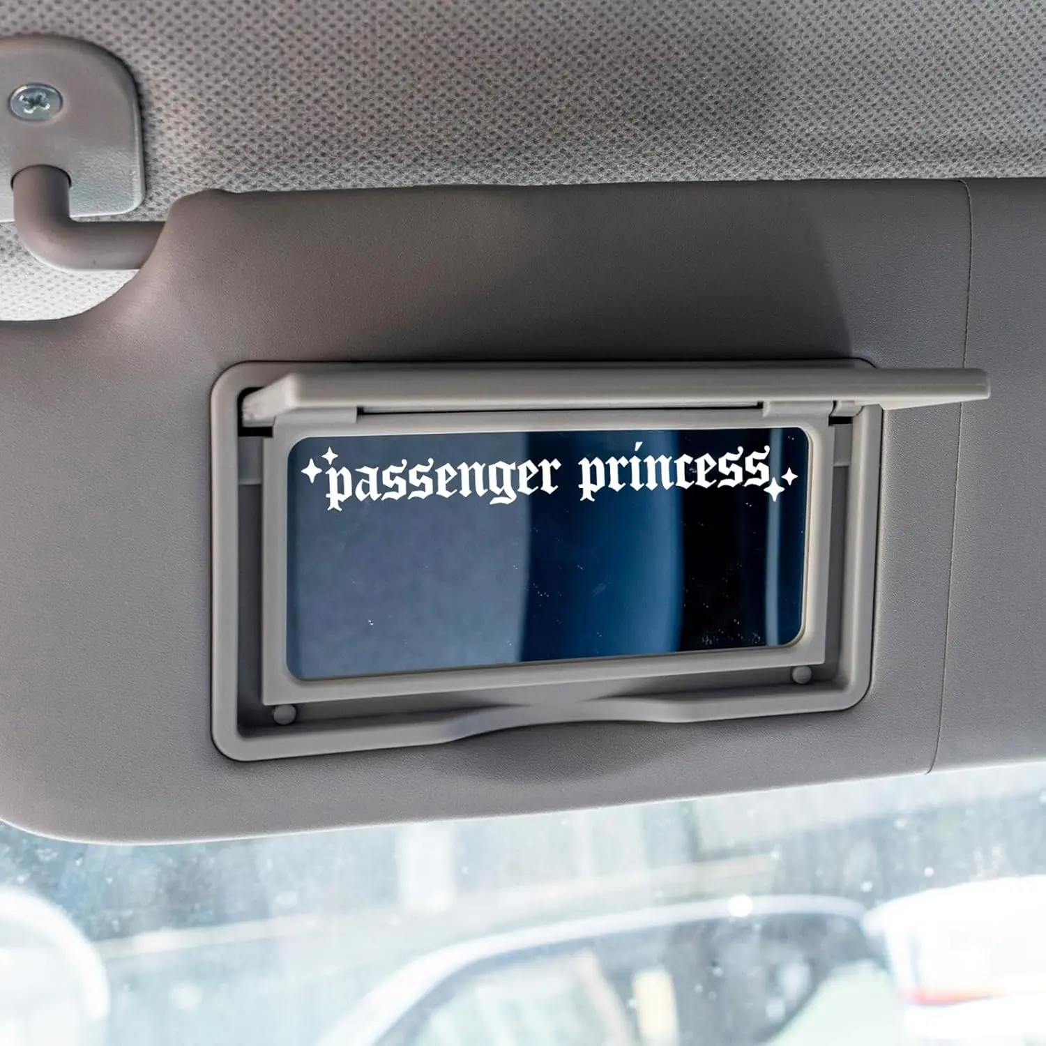2 x Passenger Princess Vinyl Decal Car Makeup Mirror Rearview Mirror Bumper Sticker Laptop Car Accessory Stars Old English Girlfriend Truck Decal, Car Accessories, Passenger Princess Humor 4 inch