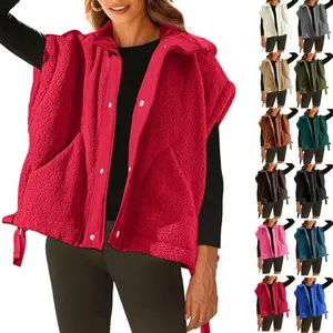 Buenoble Women's Oversized Fleece Vest Cozy Sherpa Sleeveless Jacket with High Neck Side Ties Snap Buttons Fall Winter Casual Outerwear(Sheet)