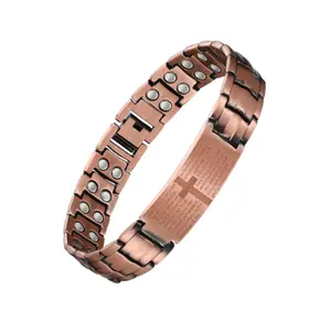 Cross & Prayer Copper Magnetic Bracelet Skin Friendly Gift for Loved Ones with Magnetic Closure and Cross Design Ideal for Birthdays Anniversaries