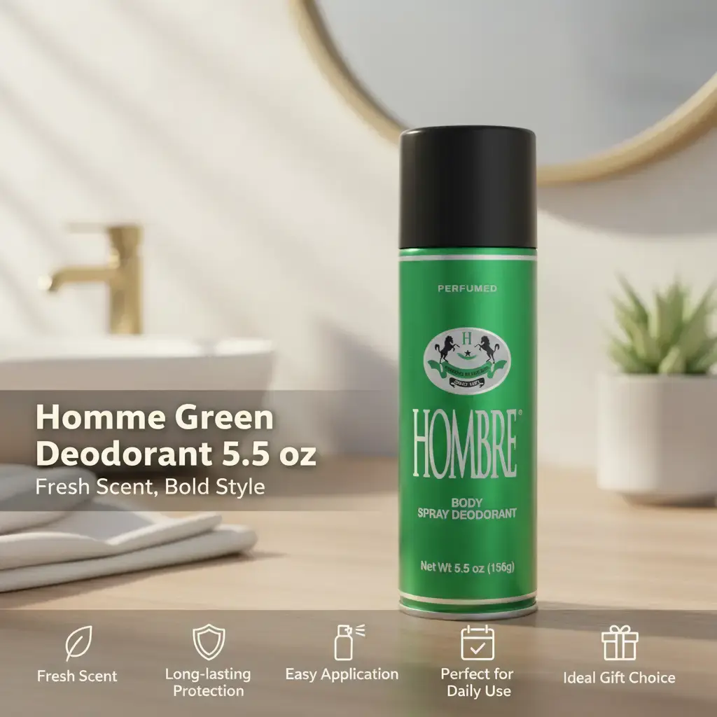 Hombre Green Deodorant Fresh Body Spray for Men 5.5Oz -156g