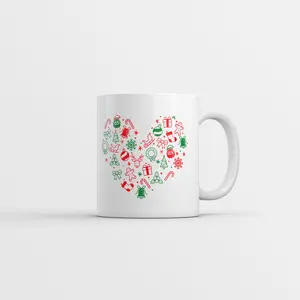 Christmas Heart Mug Funny Cute Holiday Graphic Novelty Coffee Cup - 11oz Funny Coffee Mugs Ceramic Printed Drinkware Cup