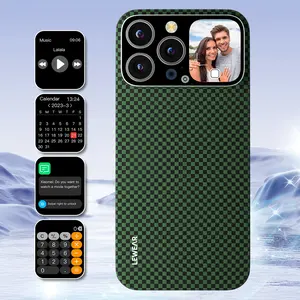 Smart Screen Phone Case, 1.75'' AMOLED HD Smart Screen For Message Reminder&Dynamic Dial&Rear Camera Preview&Music Control, Made Of 600D Aramid Fiber, Kevlar Material Anti-Slip & Drop-Proof,Built-In Visual MagSafe Magnet, Wireless Charging More Accurate