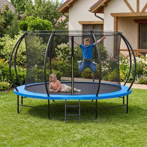 Heavy Duty Backyard Trampoline with Safety Enclosure Net & Ladder, Outdoor Recreational Trampoline for Kids & Adults, Rust-Resistant Frame Design