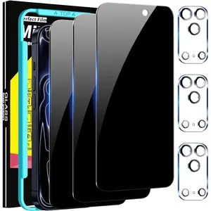 3 Pack Privacy Screen Protector for iPhone 17 Pro [Phone Case Friendly] Accessories Private Film, 3 Pacs Tempered Glass Camera Lens Protector, with Mounting Frame for Apple Anti Spy