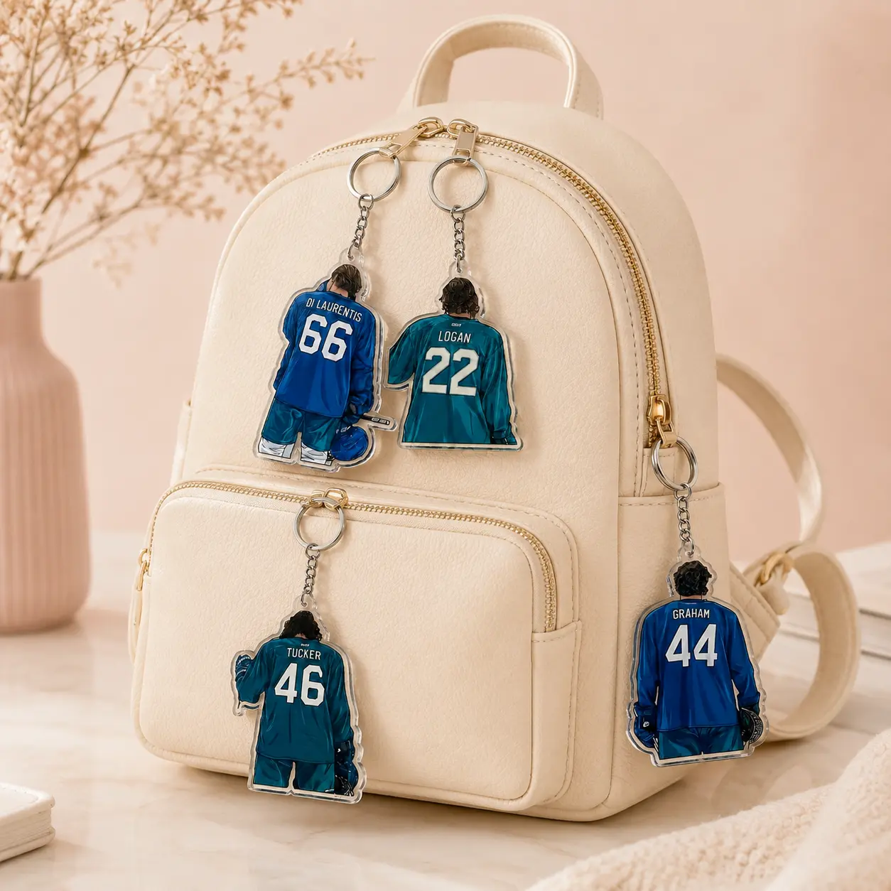 Hockey Player Off-Campuss Acrylic Keychain, Sports Jersey Key Ring, Hockey Fan Bag Charm, Team Player Gift, Sports Lover Accessory