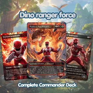 Dino Ranger Force MTG Deck – 100 Card EDH Dinosaur Tribal | Anime Proxy Commander Set + Tokens
