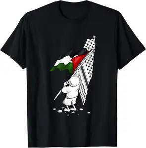100% Cotton Palestine Free in Arabic Gaza Flag T-Shirt