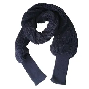 Fashion Culture Emmi Soft Knit Shrug Sweater Scarf with Sleeves, Navy Blue