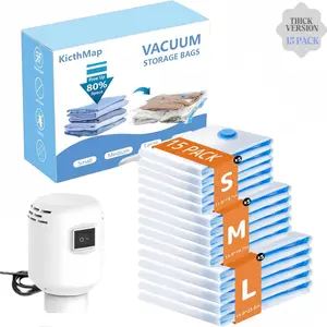 Wonderful【2026 Upgraded】Wired Travel Vacuum Bag Set Vacuum Bags for Travel, 15 Pack Carry-on Size Compression Packing Bags for Luggage and Suitcase, Space Saver for Clothes and Clothing Travel Zipper Pouches