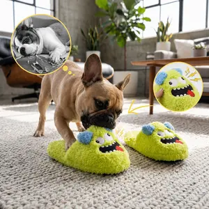 PAWKET Monster Slipper Plush Dog Toy, Cute Squeaky & Crinkle Plush Puppy Toy, Interactive Enrichment Chew Toy to Keep Dogs Busy, Soft Durable Stuffed Toy for Dogs of All Sizes