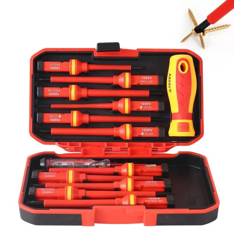 13-Piece Multipurpose Screwdriver Kit, 1000V Insulated CR-V Tip Tools with Switchable Multifunctional Design, Magnetic Properties for Electrician Repair