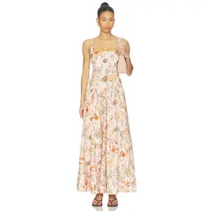 HEMANT AND NANDITA Square Neck Maxi Dress in Beige