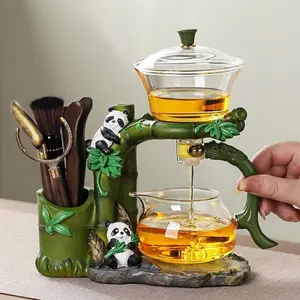 Infuser Lazy Kungfu  TeaPot Semi-Automatic Drip Glass Teapots Panda Heat-Resistant  Maker Set(Iclude Six Gentlemen of  Set)